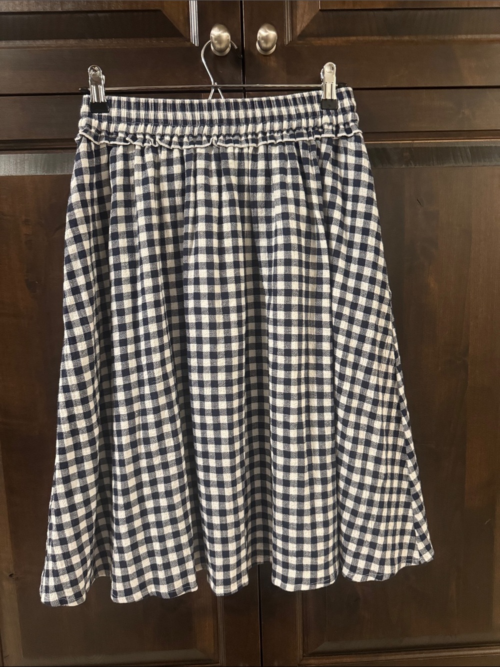DownEast Navy and White Gingham A-Line knee length Skirt size small - Picture 2 of 4